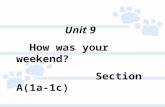 Unit 9 How was your weekend ? Section A(1a-1c) A: What day____ it today ?B: It __Wednesday. A: What day ____ it the day before yesterday ? B: It ____Monday.