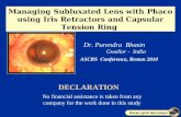 Dr. Purendra Bhasin Gwalior - India ASCRS Conference, Boston 2010 Managing Subluxated Lens with Phaco using Iris Retractors and Capsular Tension Ring DECLARATION.