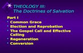 THEOLOGY III: The Doctrines of Salvation Part I Common Grace Election and Reprobation The Gospel Call and Effective Calling Regeneration Conversion.