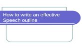 How to write an effective Speech outline. Introduction (tell them what you’re going to tell them) Open with a quote or anecdote (HOOK) State the main.