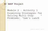 NC NAEP Project Module 2 - Activity 1 Examining Strategies for Solving Multi- Step Problems: “Sam’s Lunch” Elementary Module 2, Activity 1.
