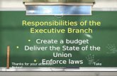 Create a budget  Deliver the State of the Union  Enforce laws  Create a budget  Deliver the State of the Union  Enforce laws Responsibilities of.