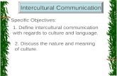 Intercultural Communication Specific Objectives: 1. Define intercultural communication with regards to culture and language. 2. Discuss the nature and.