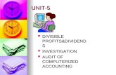 UNIT-5 UNIT-5 DIVISIBLE PROFITS&DIVIDEND S DIVISIBLE PROFITS&DIVIDEND S INVESTIGATION INVESTIGATION AUDIT OF COMPUTERIZED ACCOUNTING AUDIT OF COMPUTERIZED.