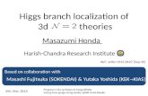 Higgs branch localization of 3d theories Masazumi Honda Progress in the synthesis of integrabilities arising from gauge-string duality @KKR Hotel Biwako.