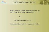 ICNTS conference, ID 191 Alpha-track radon measurements at very low and high exposures by Tryggve Rönnqvist, PhD Gammadata Mätteknik AB, Uppsala, Sweden.