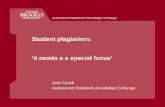 Assessment Standards Knowledge exchange Student plagiarism: ‘it needs a a special focus’ Jude Carroll Assessment Standards Knowledge Exchange.