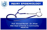 INJURY EPIDEMIOLOGY Prof. Ahmed Mandil - Dr. Afnan KSU Dept of Family & Community Medicine.