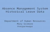 Absence Management System Historical Leave Data Department of Human Resources Mary Gilmore Principal Analyst.