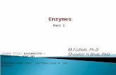 Enzymes Part 1 COURSE TITLE: BIOCHEMISTRY 1 COURSE CODE: BCHT 201 PLACEMENT/YEAR/LEVEL: 2nd Year/Level 4, 1st Semester M.F.Ullah, Ph.D Showket H.Bhat,