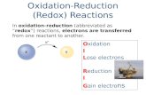 Oxidation-Reduction (Redox) Reactions In oxidation-reduction (abbreviated as “redox”) reactions, electrons are transferred from one reactant to another.