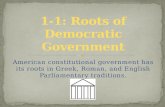 American constitutional government has its roots in Greek, Roman, and English Parliamentary traditions.