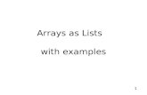 1 Arrays as Lists with examples. 2 Review Arrays –Structures of related data items of the same type –Data items (called array elements) are stored at.