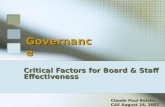 Governance Critical Factors for Board & Staff Effectiveness Claude Paul Boivin, CAE August 24, 2007.
