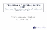 Financing of parties during 2011 Data from financial reports of political parties for 2011. Transparency Serbia 12 June 2012.