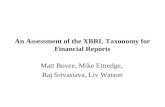 An Assessment of the XBRL Taxonomy for Financial Reports Matt Bovee, Mike Ettredge, Raj Srivastava, Liv Watson.