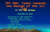 23/08/2005 Ron Settles MPI-Munich/DESY Snowmass2005 TPC Large Prototype1 TPC R&D, Tasks towards the Design of the ILC TPC LC TPC R&D Groups OUTLINE of.