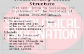 Understanding Social Structure Part One: Intro to Sociology and Development of the Sociological Imagination Agenda Objective: 1.To understand structure.