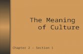 The Meaning of Culture Chapter 2 – Section 1. What Is Culture?