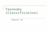 Taxonomy (Classification) Chapter 18. Taxonomy – the branch of biology that groups and names organisms based on studies of their different characteristics.