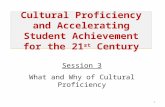 Cultural Proficiency and Accelerating Student Achievement for the 21 st Century 1 Session 3 What and Why of Cultural Proficiency.