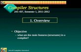 241-437 Compilers: Overview/1 1 Compiler Structures Objective – –what are the main features (structures) in a compiler? 241-437, Semester 1, 2011-2012.