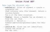 Union Find ADT Data type for disjoint sets: makeSet(x): Given an element x create a singleton set that contains only this element. Return a locator/handle.