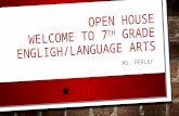 OPEN HOUSE WELCOME TO 7 TH GRADE ENGLIGH/LANGUAGE ARTS MS. PERLEY.