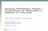 New Program Development & Launch Emerging Technologies Program – Accelerating the Advancement & Adoption of Innovation AEE SoCal Annual Conference Matt.