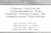 Finding Translation Correspondences from Parallel Parsed Corpus for Example-based Translation Eiji Aramaki (Kyoto-U), Sadao Kurohashi (U-Tokyo), Satoshi.