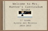Welcome to Mrs. Hunter’s Curriculum Night 1 st Grade Kyrene del Milenio 2014-2015.