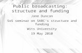 Public broadcasting: structure and funding Jane Duncan SoS seminar on SABC's structure and funding Wits University 19 May 2010..