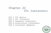 Chapter 22 STL Containers §22.1 STL Basics §22.2 STL Iterators §22.3 Sequence Containers §22.4 Associative Containers §22.5 Container Adapters