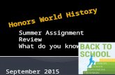 Summer Assignment Review What do you know? September 2015.
