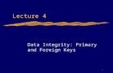 1 Lecture 4 Data Integrity: Primary and Foreign Keys.