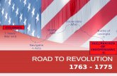 ROAD TO REVOLUTION 1763 - 1775 COLONIES DECLARATION OF INDEPENDANCE Stamp Act Intolerable Acts 7 Years’ War end Navigation Acts Battle of Lexington.