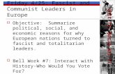 Unit 15: World War II Friday 4/25: Fascist and Communist Leaders in Europe  Objective: Summarize political, social, and economic reasons for why European.