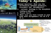 12/3/2015Dr. Rick Woodward1 Today’s Agenda: Journal Question: What are the differences between producers, consumers and decomposers? 1. Lecture: Ecology.