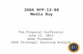 IDOA RFP-13-88 Media Buy Pre-Proposal Conference June 11, 2013 Adam Thiemann IDOA Strategic Sourcing Analyst.