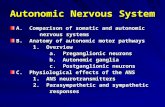 Autonomic Nervous System A. Comparison of somatic and autonomic nervous systems nervous systems B. Anatomy of autonomic motor pathways 1. Overview 1. Overview.