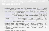 Lecture 11 Agriculture and Development Agriculture refers to the production of food and goods through farming and forestry. Agriculture was the key development.