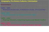 Geography, Pre-History Cultures, Colonization  Government  1820 – 1865 Westward Expansion, Antebellum South, The Civil War  1865- 1920 Reconstruction,