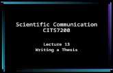 Scientific Communication CITS7200 Lecture 13 Writing a Thesis.