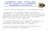 1 Atmospheric Tides: Linking Deep Tropical Convection to Ionosphere-Thermosphere Variability Briefly discuss migrating vs. non-migrating tides. Demonstrate.