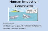 Human Impact on Ecosystems BENCHMARK SC.912.L.17.20 Predict the impact of individuals on environmental systems and examine how human lifestyles affect.