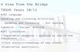 A View from the Bridge TBSHS Years 10/11 WJEC Language Speaking and Listening Activities – speaking and listening - hot seating Creative – ‘recipe’ writing.