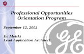 Professional Opportunities Orientation Program September 12, 2002 Ed Melski Lead Application Architect.