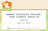 Summer Institute Session Team Leaders Check-In Updates May 8, 2013.