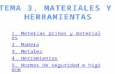 1. Materias primas y materiales 2. Madera 3. Metales 4. Herramientas 5. Normas de seguridad e higiene.