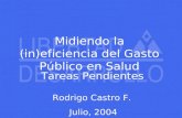 Midiendo la (in)eficiencia del Gasto Público en Salud Rodrigo Castro F. Julio, 2004 Tareas Pendientes.